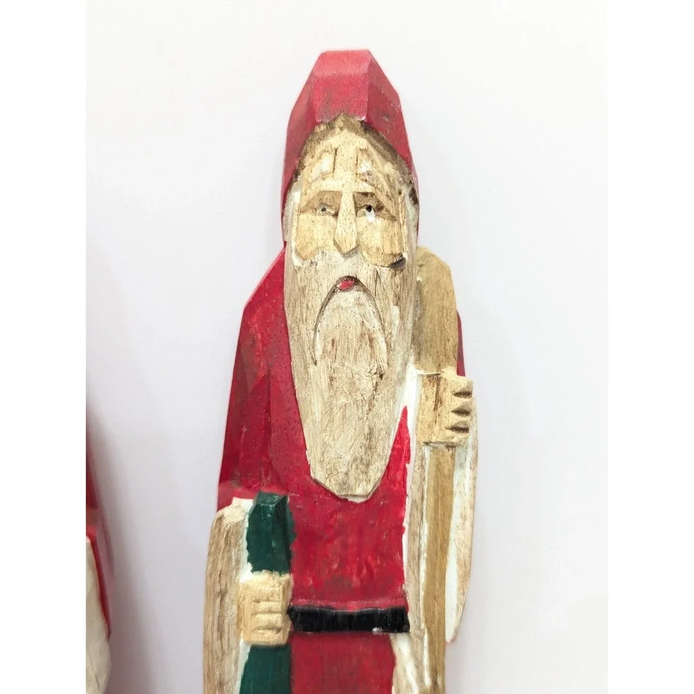 MIDWEST CANNON FALLS Carved Wooden Santa Set of 2 Folk Art Primitive Christmas